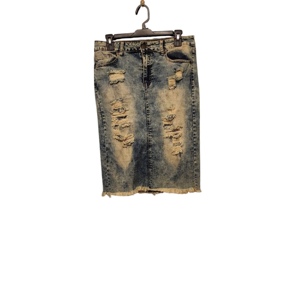 Blue Knee-Length Casual Pencil Skirt